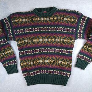 Vintage Stone Haven Sweater Men's Medium Geometric Knit Pullover Crew Neck